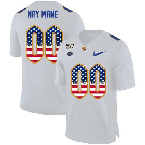 Men's Pittsburgh Panthers Customized White USA Flag 150th Anniversary Patch Nike College Football Jersey